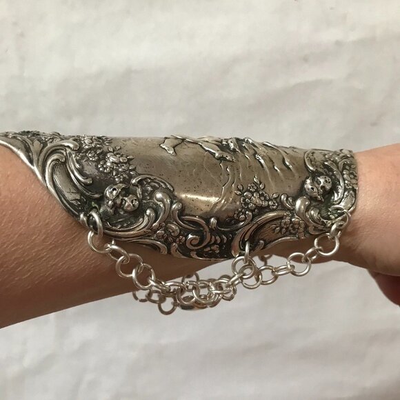 Cherub Gorham Sterling Silver 925 Bracer Wide Cuff Bracelet Gladiator Victorian - Picture 6 of 11